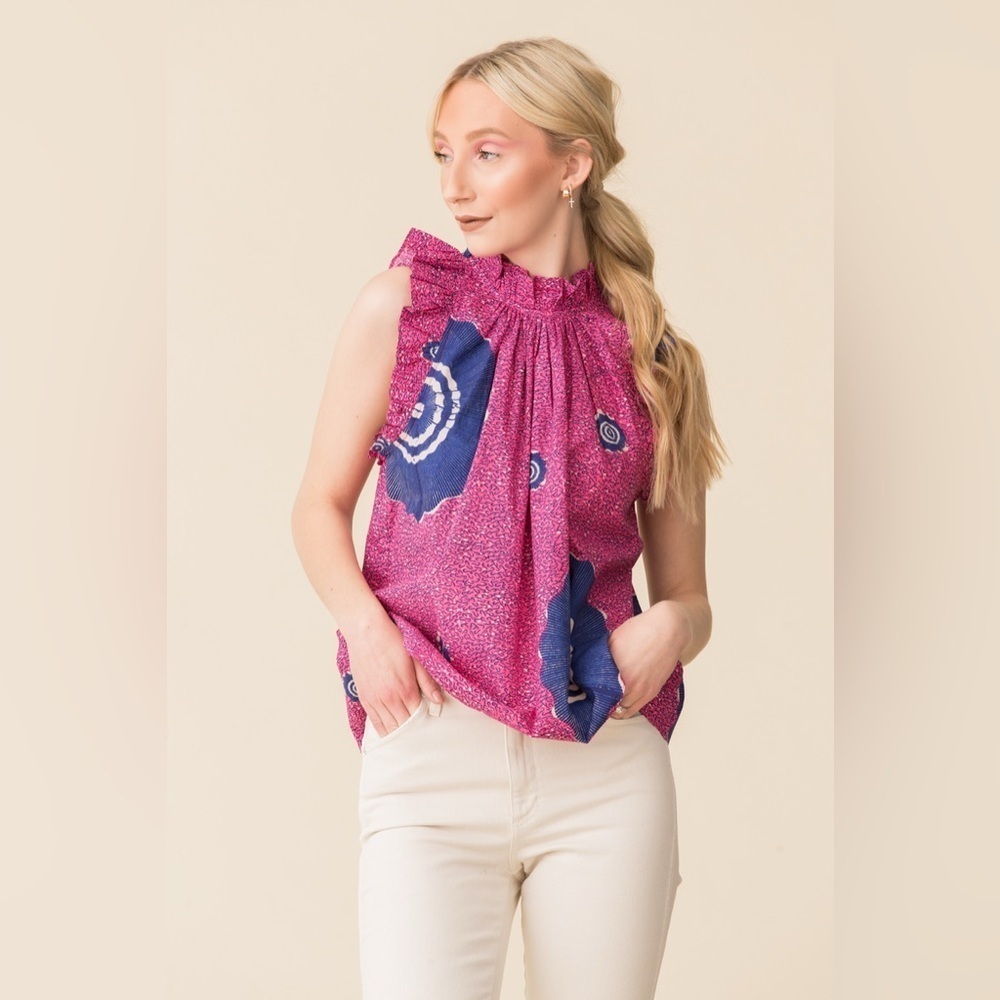 Ulla Johnson Tilda Top Fuchsia Pink Ruffle Sleeve‎ Sleeveless Blouse
